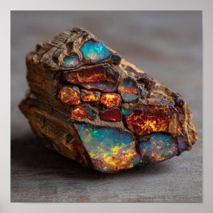 Rare Opalised Dinosaur Bone Fossil Fragment Poster