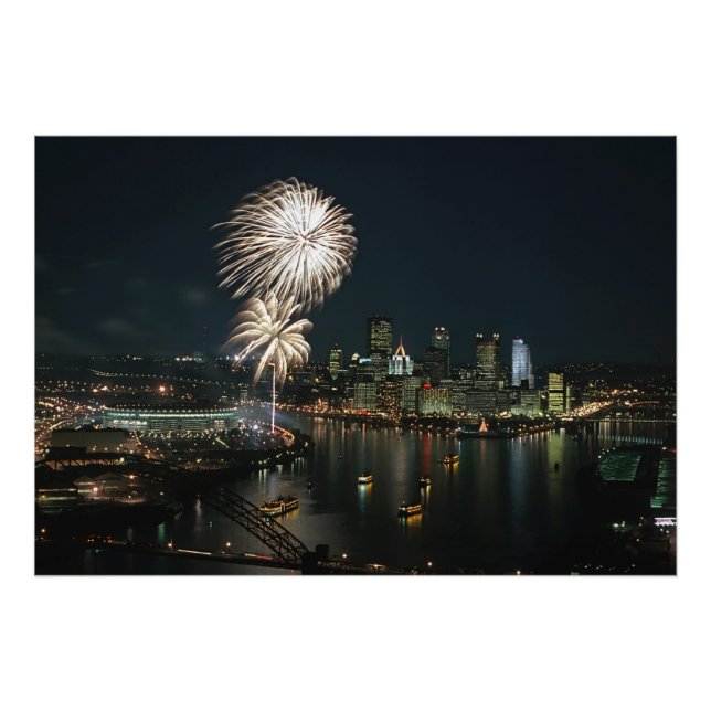 RARE-Pittsburgh at Night With Fireworks Photo Print (Front)