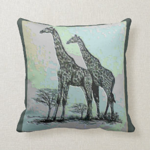 Rare Retro African Giraffes in High Colour Design Cushion
