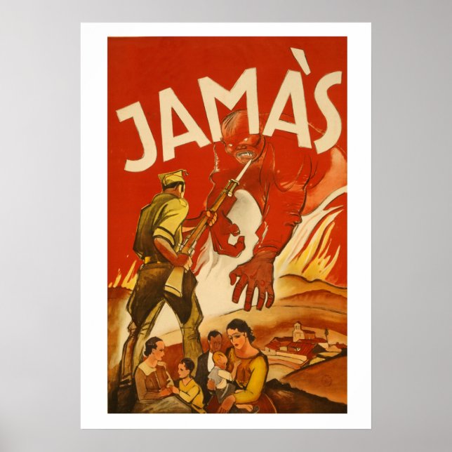 Rare Spanish Civil War Poster JAMAS (Front)