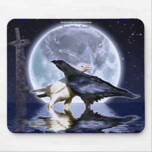 Rare White Ravens & Moon Wildlife Fantasy Art Mouse Pad