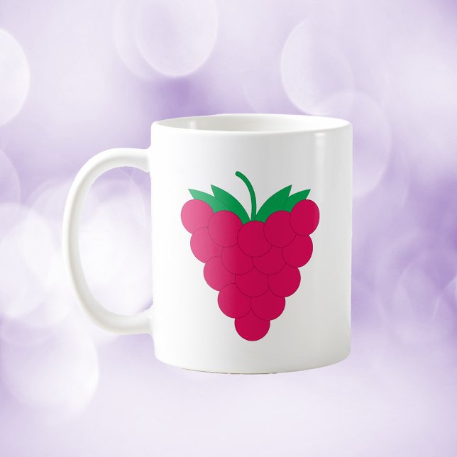 Rasberry Berry Fruit Pink Coffee Mug (A mug with a graphic of a pink raspberry with a stem.)