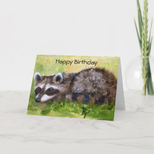 Rascal aceo Racoon Birthday Card