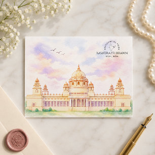 Rashtrapti Bhawn Delhi, India Watercolor Travel Holiday Postcard