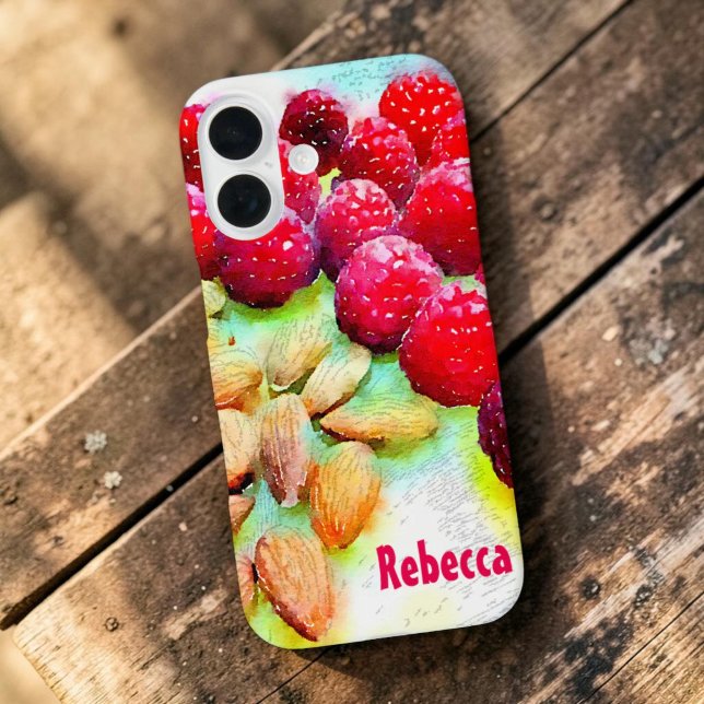 Raspberries and Almonds Watercolor Case-Mate iPhone Case (Strawberry and almond watercolor iPhone case with template text)