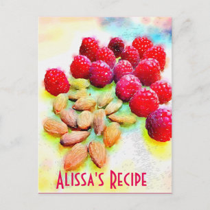 Raspberries and Almonds Watercolor Healthy Snack Postcard