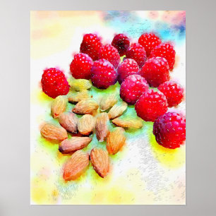 Raspberries and Almonds Watercolor Poster