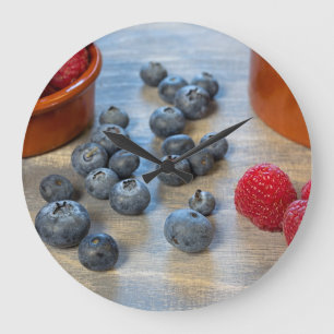 Raspberries and Blueberries Large Clock