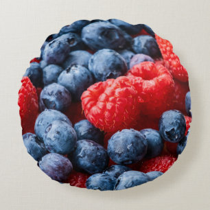 Raspberries and Blueberries Round Cushion