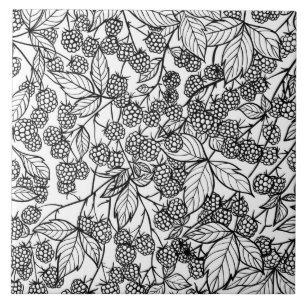 Raspberries hand drawn pattern ceramic tile