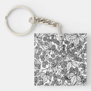Raspberries hand drawn pattern key ring
