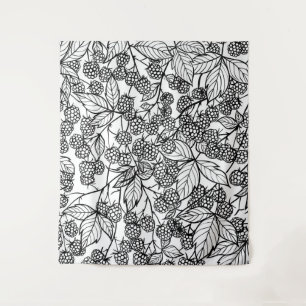 Raspberries hand drawn pattern tapestry