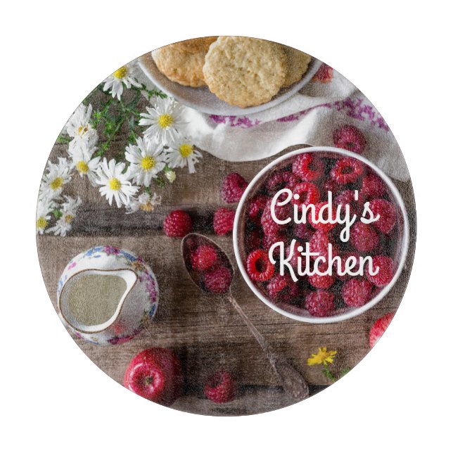 Raspberries in a bowl Rustic Floral Kitchen Cutting Board (Front)