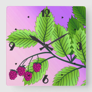 Raspberries on a branch square wall clock