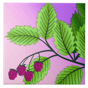 Raspberries on a branch tile