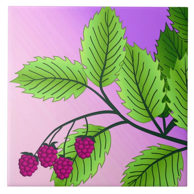 Raspberries on a branch tile (Front)