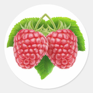 Raspberries on a leaf classic round sticker