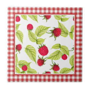 Raspberries on Red Gingham  Ceramic Tile