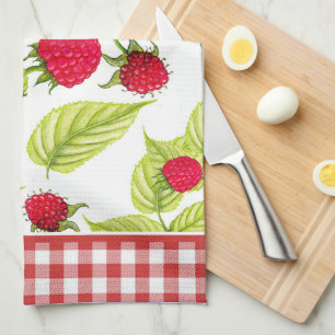 Raspberries on Red Gingham  Tea Towel