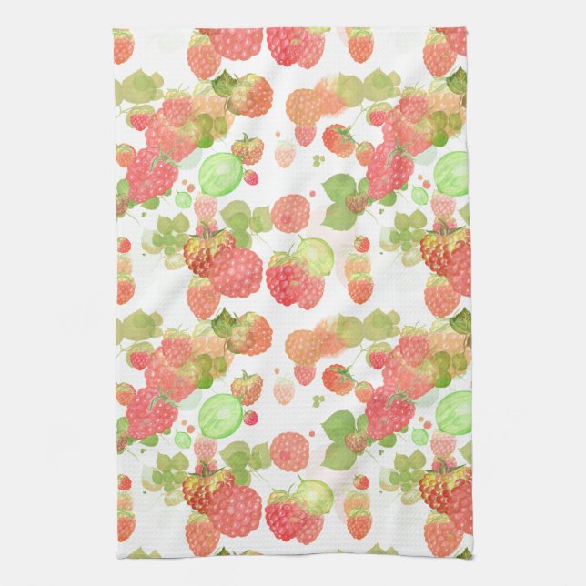Raspberries Seamless Pattern Tea Towel (Vertical)