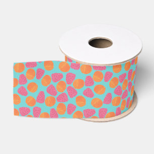 Raspberries Tangerines on Bright Turquoise Blue Grosgrain Ribbon