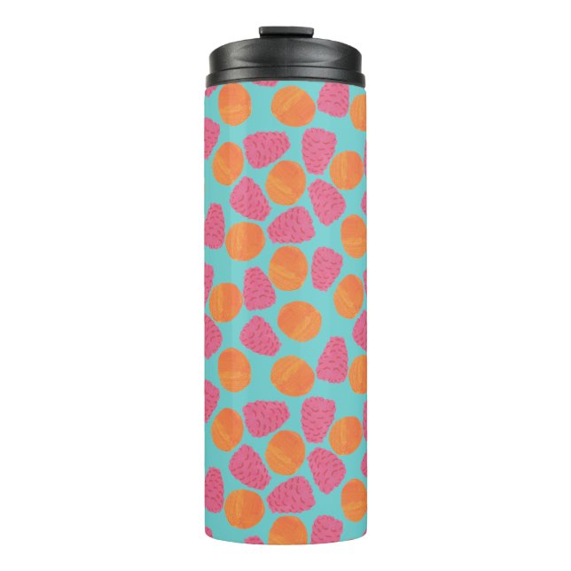 Raspberries Tangerines on Bright Turquoise Blue Thermal Tumbler (Front)