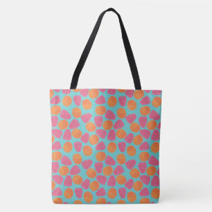 Raspberries, Tangerines on Bright Turquoise Blue Tote Bag