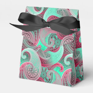 Raspberry and Aqua Paisley Damask Pattern Favour Box