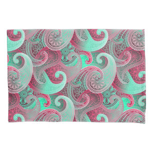 Raspberry and Aqua Paisley Pattern Pillowcase