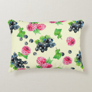Raspberry and black currant watercolor illustratio decorative cushion