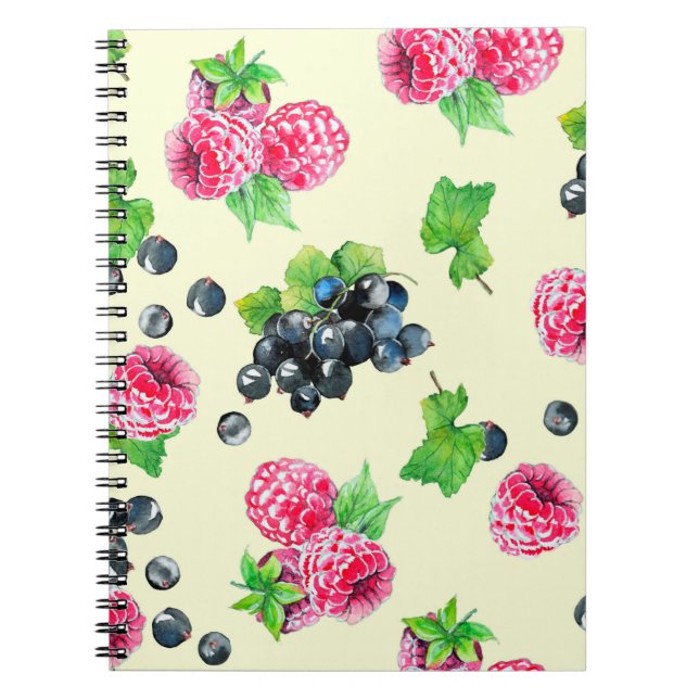 Raspberry and black currant watercolor illustratio notebook (Front)