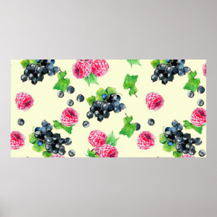 Raspberry and black currant watercolor illustratio poster