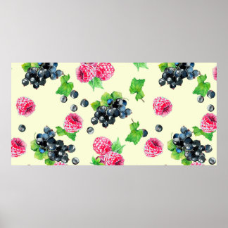 Raspberry and black currant watercolor illustratio poster