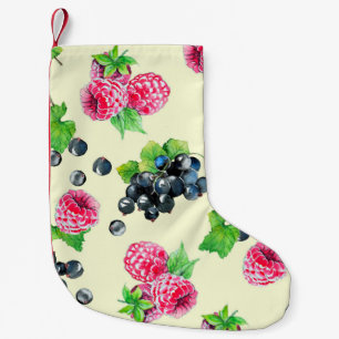 Raspberry and black currant watercolor illustratio small christmas stocking