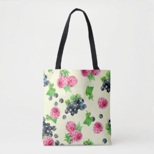 Raspberry and black currant watercolor illustratio tote bag