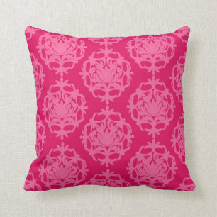 Raspberry and pink damask cushion