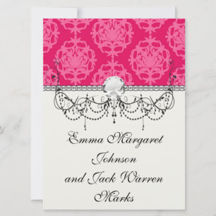Raspberry and pink damask invitation