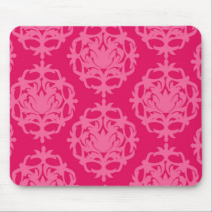 Raspberry and pink damask mouse pad