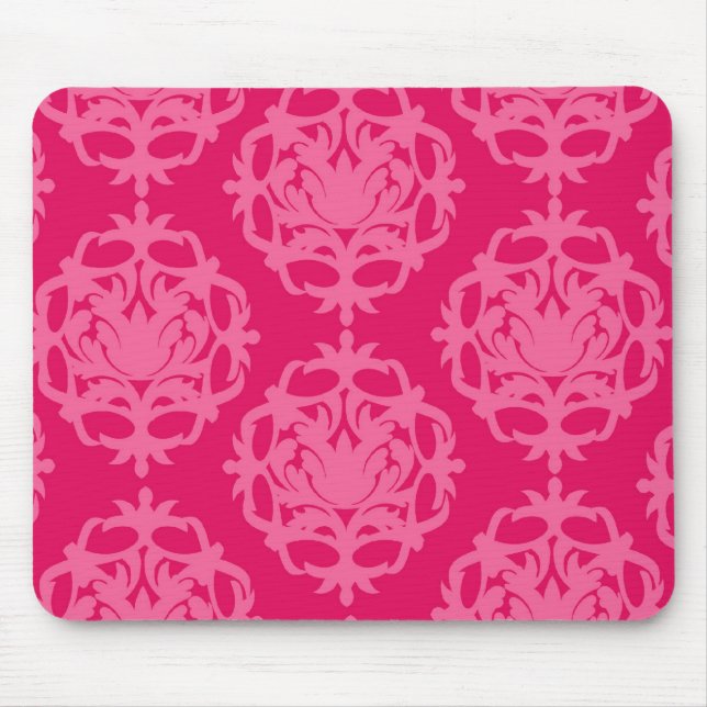 Raspberry and pink damask mouse pad (Front)