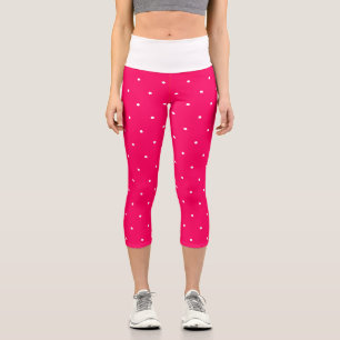 Raspberry and White Geometric Polka Dots Capri Leggings