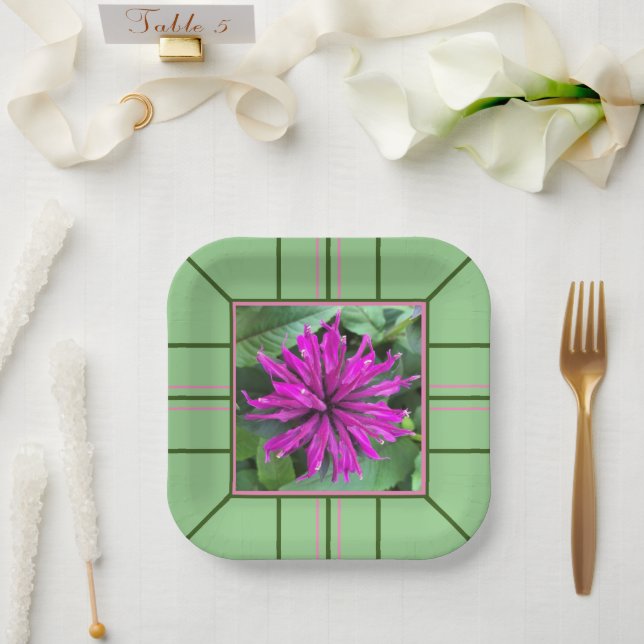 "Raspberry Bee Balm"  Square Wedding  Paper Plate (Wedding)