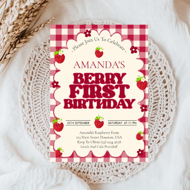 Raspberry Berry First 1st Birthday Party  Invitation (Creator Uploaded)