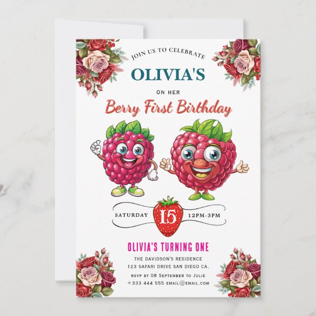 Raspberry Birthday Party Invitation (Front)