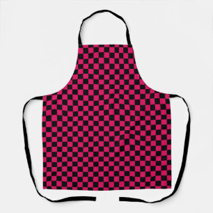 Raspberry Black Chequerboard Gingham Pattern Apron