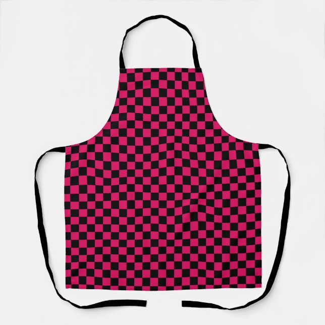 Raspberry Black Chequerboard Gingham Pattern Apron (Front)