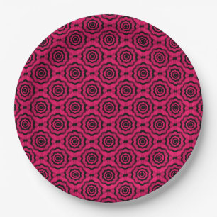 Raspberry Black Flower Seamless Pattern Paper Plate