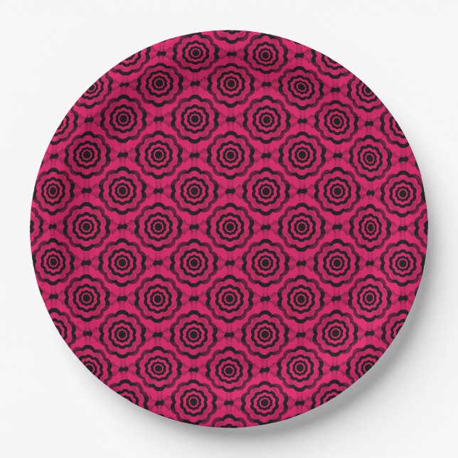 Raspberry Black Flower Seamless Pattern Paper Plate (Front)