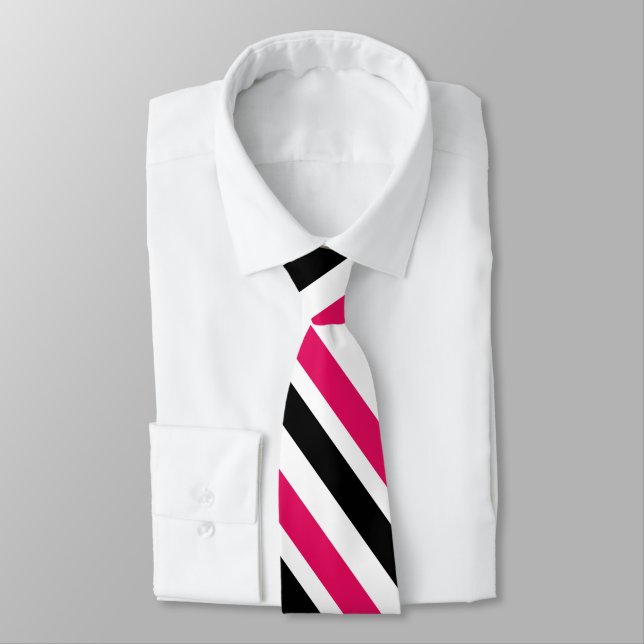 Raspberry Black White Diagonal Stripes  Tie (Tied)