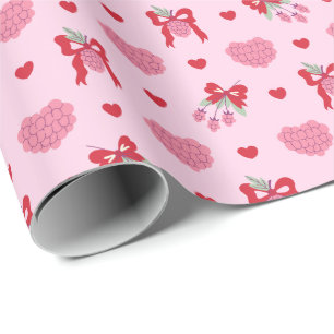  Raspberry & Bow Pattern Wrapping Paper Roll