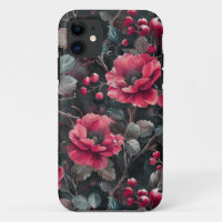 Raspberry, burgundy flowers on dark grey